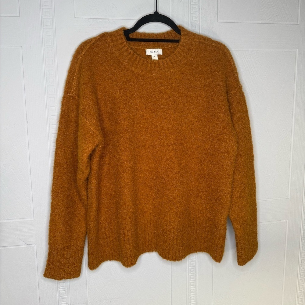 On 34th Boucle Crew Neck Chunky Oversized Sweater Pecan Roast Small New